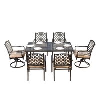 Bayfeve Patio Dining Set 7 -Piece Iron Patio Dining Set Iron Rectangle Table with 6 Beige Cushions Stationary and Motion Chairs | BFCPL-S00113-OD