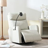 Coolbibila 270 Degree Light Gray PU Power Swivel Rocker Recliner Chair with USB Ports for Nursery Living Room Leather | BOB-CHAIR-LIGHT GRAY