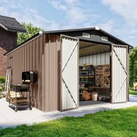 AOXUN 10x12 FT Outdoor Storage Shed with Floor Lockable Double Doors Heavy-Duty Galvanized Steel Outdoor Metal Shed for Bike Tool Generator Storage