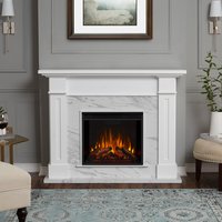 Real Flame 53.5-in W White with Faux Marble Free standing Fan-forced Flat wall Electric Fireplace with Remote Control Included | 6030E-WM