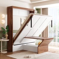 ModernLuxe Full Size Murphy Bed with Foldable Desk Space Saving Wall Bed Walnut White | L3P-LP000995AAK