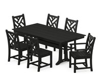 POLYWOOD Chippendale 7 -Piece Black Patio Dining Set Plastic Rectangle Table with 6 Stationary Chairs one_size | PWS631-1-BL