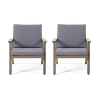 Best Selling Home Decor Avacyn Set of 2 Gray Wood Frame Stationary Conversation Chair with Cushioned Seat Polyester | 312146