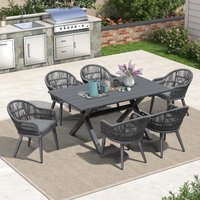PURPLE LEAF Patio dining set 7 -Piece Gray Rattan Patio Dining Set Aluminum Rectangle Table with 6 Gray Cushions Stationary Chairs one_size