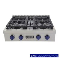 Kucht 30-in 4 burners Stainless steel Gas Cooktop | KFX309T/LP-B