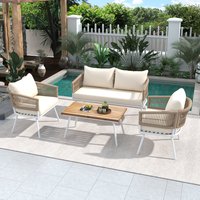 Moda Furnishings Giga 4 -Piece Woven Patio Conversation Set with Beige GIGA Cushions | MDSK000004AAZ