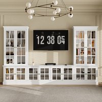 Homsee White Modern Entertainment Center with TV Stand Bookshelves and Floating Shelf MDF Media Wall Unit with Drawers and Cabinets for Living Room