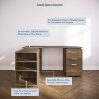 Belleze Modern L Shaped Computer Desk Home Office Corner Workstation Setup Rustic Oak | 014-HG-40740-RUS-A+B