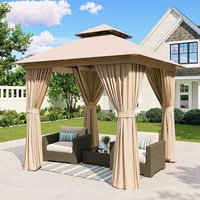 Sunmthink 8x8FT Softtop Gazebo Metal Frame Double Roof Canopy Heavy Duty Party Tent and Shelter with Mosquito Netting and Privacy Curtains Designed