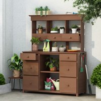 Runesay Potting Bench Table 50.1-in x 65.7-in x 19.7-in Brown Potting Bench | HB02GALA-01