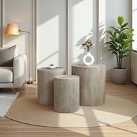zwyo hosimu 3-Piece Round Engineered Wood Coffee Table Set Whitewashed Finish Rustic Accent Tables | Q26072000643