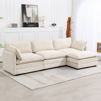JEAREY Sectional sofa 101.6-in W Modern Beige 4-seater Sectional with Slipcover in White | XNECW-BK