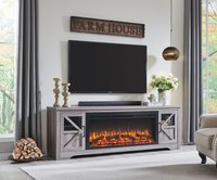 Clihome 75-in W Gray Wash TV Stand with Fan-forced Flat wall Electric Fireplace with Remote Control Included | CL-JH0523-BK