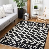 Safavieh Casablanca Ninna 5 x 8 (ft) Knotted Wool Black/Ivory Rectangular Indoor Abstract Bohemian/Eclectic Area rug in Black/White | CSB524Z-5