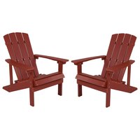 Emma + Oliver Set of 2 Outdoor Red All-Weather Poly Resin Wood Adirondack Chairs Stainless Steel one_size | 889142983958