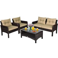 Costway Rattan Outdoor Sofa with Brown Cushions and Rattan Frame | HW54521CF+