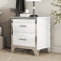 LUXEYARD Elegant High Gloss Nightstand with Metal HandleMirrored Bedside Table with 2 Drawers for BedroomLiving RoomWhite one_size | DS-R-205356K