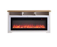 Clihome 60-in W Cream White TV Stand with Fan-forced Flat Wall Electric Fireplace with Remote Control Included | BL-JHGM223-BK