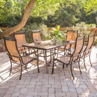 Hanover Monaco 7 -Piece Bronze Woven Patio Dining Set Aluminum Rectangle Table with 6 Tan Stationary Chairs | MONDN7PC