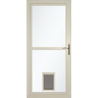 LARSON 80 Pet Split Fullview (Tradewinds) 36-in x 81-in Almond Aluminum Reversible Hinge Storm Door with Retractable Screen ( Antique brass Handle