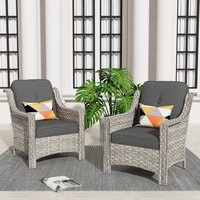XIZZI Pyrophyllite Set of 2 Wicker Beige Frame With Black Cushions Metal Frame Stationary Conversation Chair with Black Cushioned Seat | XIPAD1021