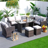 Moda Furnishings 7.0 -Piece Wicker Patio Sofa Conversation Set with Tan Moda Furnishings Cushions Cotton | MOS-1403B-B