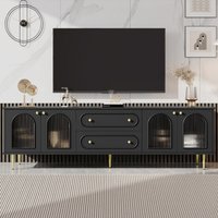 Tatayosi 78 Inch Modern TV Stand with Fluted Glass Doors and Adjustable Legs for TVs Up to 80 Inches in Black | XH-00144AAB