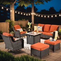 Ovios 7 -Piece Wicker Patio Sofa Conversation Set with Orange Cushions Stainless Steel | FPNTC-807Y