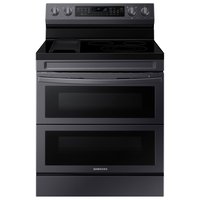 Samsung 30-in Glass Top 5 burners 3.4-cu ft / 2.7-cu ft Air Fry Convection Oven Freestanding Double Oven Electric Range Fingerprint Resistant Black