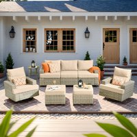 Pouuin 6 -Piece Wicker Patio Sofa Conversation Set with Beige Cushions | STYZBS606