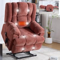 LOVMOR Dual Motor Heat Massage Infinite Position Up to 350 LBS Electric Power Lift Recliners with Power-Remote Medium-firm and Heavy Duty Red