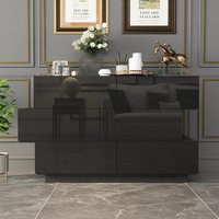 Lowe's Modern Wood Dresser Storage Chest with 6 Drawers without Handles Glossy Surface and Stylish Shape 46.1''L x 15.7''W x 30.7''H Black