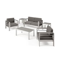 Christopher Knight Home Cape Coral Outdoor 4 Seater Aluminum Chat Set with 2 Side Tables Silver Khaki one_size | 309570