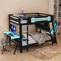 Naturefalls Classic Blue Full Wood Bunk Bed with Dual Built-In Gaming Desks and USB Ports one_size | QH3DY7NJT20Q