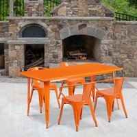 Flash Furniture Fisher Commercial Grade 31.5-in x 63-in Rectangular Orange Metal Indoor-Outdoor Table Set with 4 Arm Chairs one_size | 889142049401
