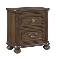 Blisstyle Traditional Brown Finish Nightstand with Two Drawers Antique Handles Bedroom Furniture Elegant Bedside Table 1pc Modern Farmhouse Bedroom
