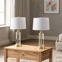 Watnature Set of 2 Glass Cylinder Table Lamps with Off-White Cotton Shades Soft Gold Finish 26-Inch Height Modern one_size | 5OM8IUO8PQLP
