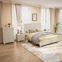 GDFStudio 4-Piece Bedroom set with a King Size Bed 2 Nightstands and 5 Drawer Dresser Beige | 341098