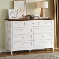 Dexmalle White Rustic Wood Dresser with 9 Drawers and Silver Handle | N709P288888K