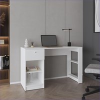 SunJet Desks Modern Computer Desk with 1 Drawer 2 Shelves White Engineered Wood | ETX4XS9WEELNU