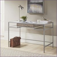 SunJet Desks Madison Park Adela Contemporary 48inW Metal Writing Desk with Tempered Glass Top Drawer Antique Silver Wood one_size | MT3QPFSMM2S86