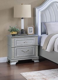 Blisstyle Elegance Gray Finish 2 Drawers Nightstand Decorative Glitter Front 1pc Bedside Table Bedroom Modern Farmhouse Bedroom Nightstands End