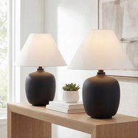 JONATHAN  Y JONATHAN Y Delphi Minimalist Scandinavian Resin/Iron 18.25-in Matte Black LED Rotary socket Table Lamp with Linen Shade 2 -Set | JYL5600A-SET2
