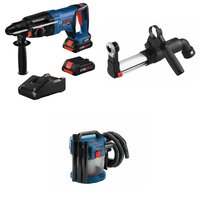 Bosch 18V EC Brushless SDS-plus® Bulldog™ 1 In. Rotary Hammer Kit with (2) CORE18V 4 Ah Advanced Power Batteries, 18V 2.6-Gallon Wet/Dry Vacuum
