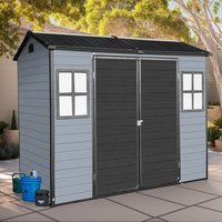 LOVMOR 8x4ft Outdoor Resin Garden Shed Floor 2 Windows Plastic Lockable Door for Tools Bicycles Trash Cans Gray Black one_size | SF-WO-W2556S00010
