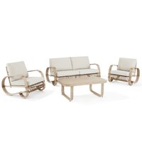 PEAK HOME FURNISHINGS Outdoor Sectional Conversation Sofa Set Rattan Outdoor Sectional with Beige Cushions and Aluminum Frame | 970339-336-338