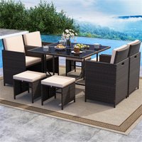 BABOOM Patio Furniture Set 9 -Piece Mix Brown Rattan Patio Dining Set Steel Rectangle Table with 4 Beige Cushions Stationary Chairs one_size