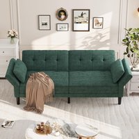 Qeetex 89 inch Chenille Futon Sofa Bed Modern Convertible Sleeper Couch with Adjustable Backrest and Armrests 3 Seat Sofa with 2 Pillows for