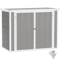 Outsunny 41 Cu. Ft. Outdoor Storage Shed Outdoor Horizontal Trash Can Storage with Chain Lid Lockable Storage Box Waterproof for Garden Tools Trash