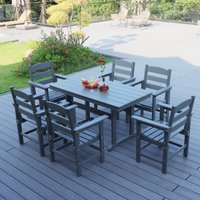 Bayfeve 7-Piece HDPE Weatherproof Outdoor Dining Set 7 -Piece Gray Patio Dining Set Plastic Rectangle Table with 6 Stationary Chairs | BFHP-S00007-OD